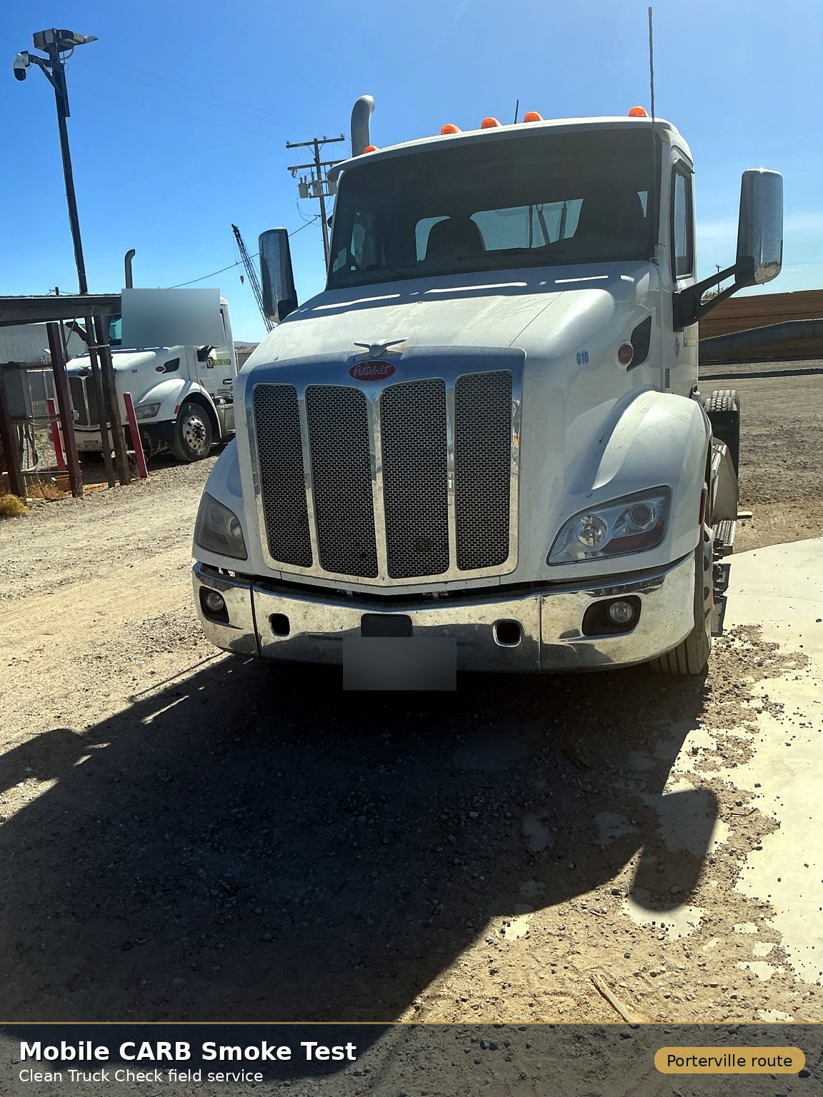 Mobile Clean Truck Check testing on a Northern California route stop near Porterville